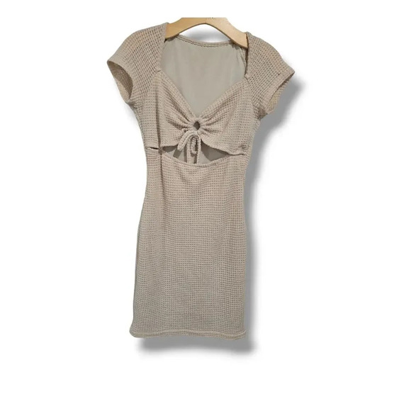 Shein women's cream prive sweetheart neckline drawstring waffle bodycon dress - Picture 1 of 9